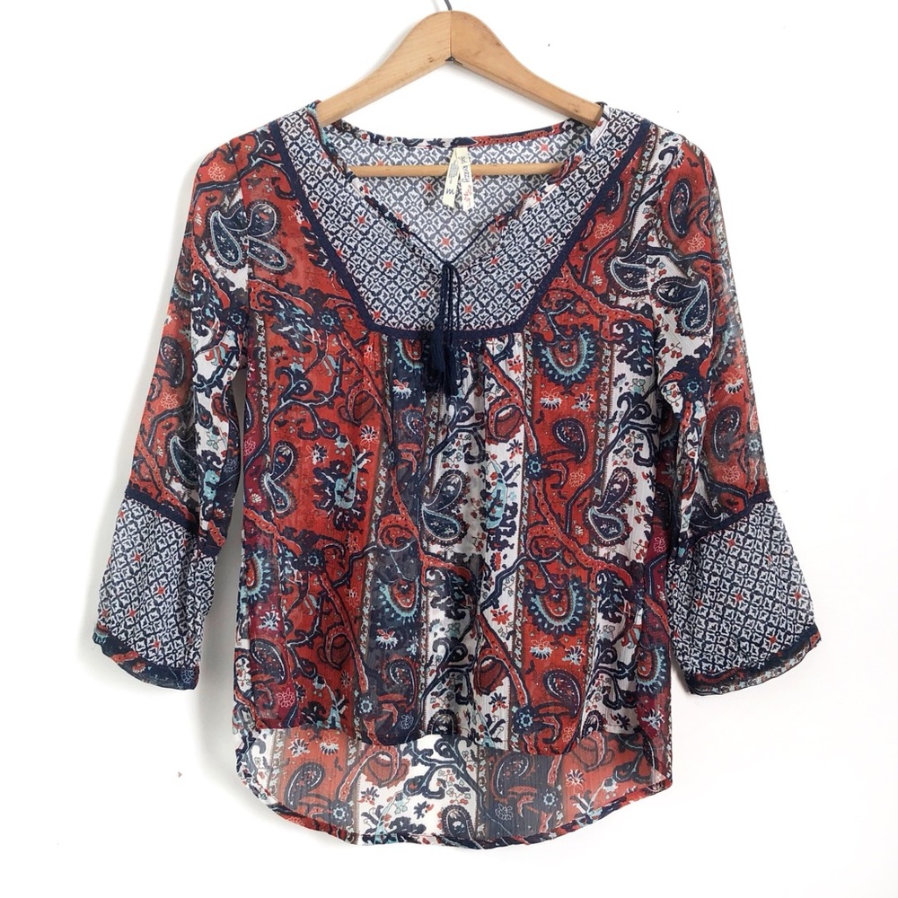 Girls Sheer Boho Peasant Blouse